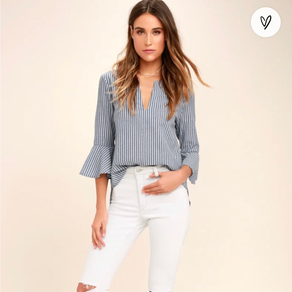 Lulus “Take Me Somewhere” Blue and White Striped Top